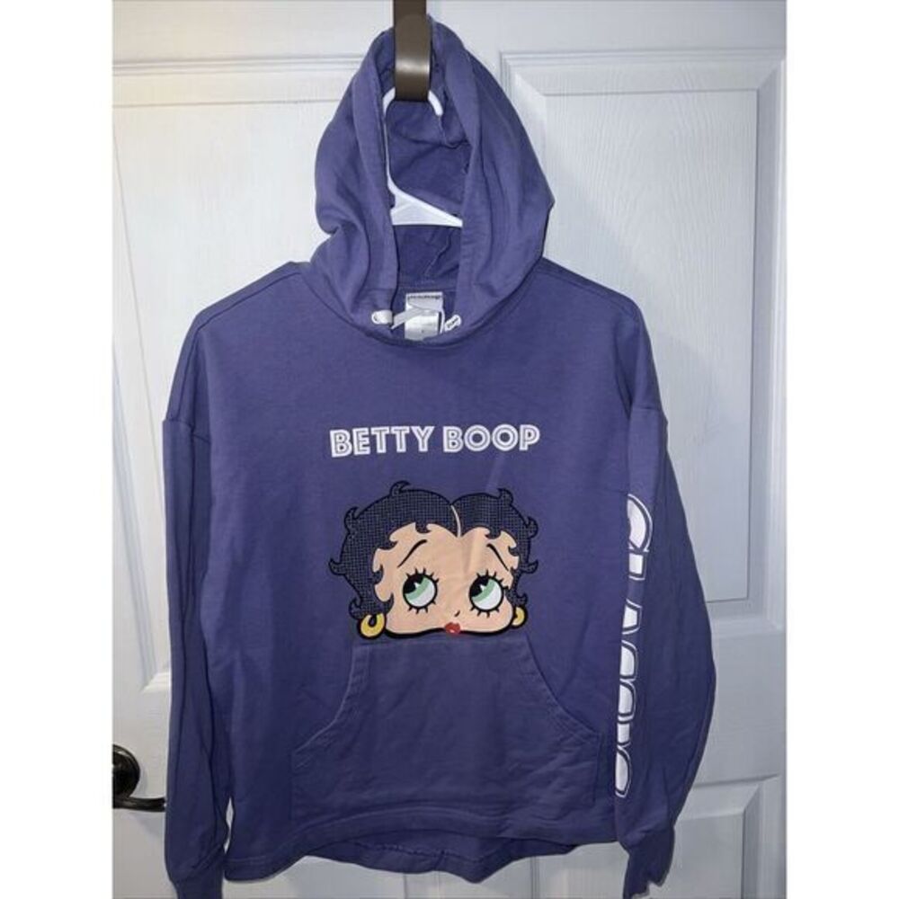 Betty Boop Classic Hooded Pullover Long Sleeve Sweatshirt Size S‎ Color Purple